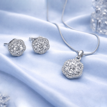 Elegant Silver & Gold Tone American Diamond Necklace Set with Matching Earrings