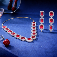 Ruby Red Crystal Necklace & Earrings Set for Women