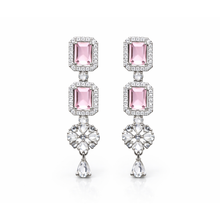 Blush Pink Crystal Necklace & Long Earrings Set for Women