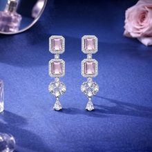 Blush Pink Crystal Necklace & Long Earrings Set for Women