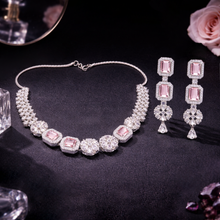 Blush Pink Crystal Necklace & Long Earrings Set for Women