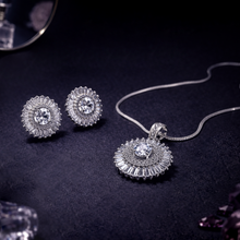 Round Halo CZ Pendant Set with Matching Stud Earrings