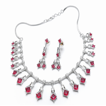 Ruby Red CZ Necklace Set with Matching Drop Earrings