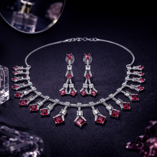 Ruby Red CZ Necklace Set with Matching Drop Earrings