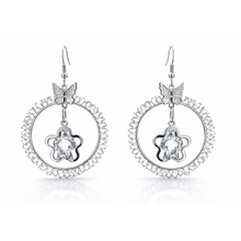 Butterfly Star Crystal Dangle Hoop Earrings – Silver Tone