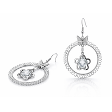 Butterfly Star Crystal Dangle Hoop Earrings – Silver Tone