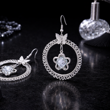 Butterfly Star Crystal Dangle Hoop Earrings – Silver Tone