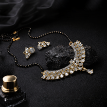 Gold Finish American Diamond Crescent Mangalsutra Necklace Set with Matching Earrings