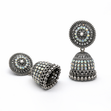Antique Oxidised Crystal Studded Jhumka Earrings
