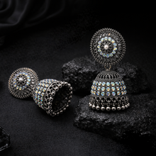 Antique Oxidised Crystal Studded Jhumka Earrings