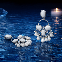 White Stone Chandbali Drop Earrings – Silver Tone