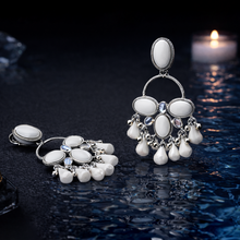 White Stone Chandbali Drop Earrings – Silver Tone