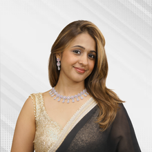 Royal Silver Tone American Diamond Statement Necklace Set with Drop Earrings