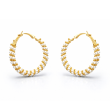 Gold Finish Pearl Beaded Hoop Earrings