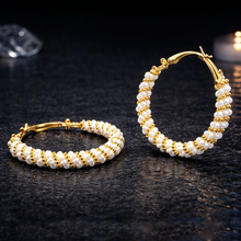 Gold Finish Pearl Beaded Hoop Earrings