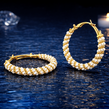 Gold Finish Pearl Beaded Hoop Earrings