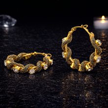 Gold Finish Crystal Chain Hoop Earrings – Premium Artificial Jewellery