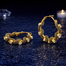 Gold Finish Crystal Chain Hoop Earrings – Premium Artificial Jewellery