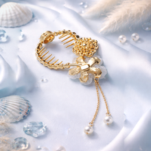 Gold Floral Pearl Drop Bridal Hair Comb for Women