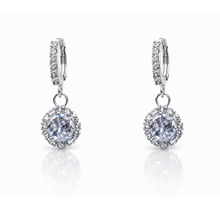 Round Solitaire CZ Drop Earrings – Silver Tone Halo Hoop Earrings