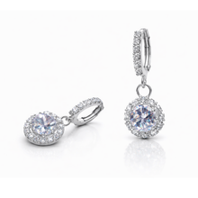 Round Solitaire CZ Drop Earrings – Silver Tone Halo Hoop Earrings