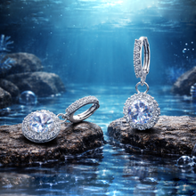 Round Solitaire CZ Drop Earrings – Silver Tone Halo Hoop Earrings