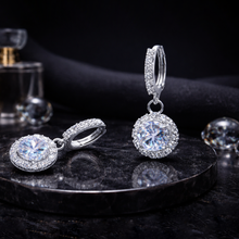 Round Solitaire CZ Drop Earrings – Silver Tone Halo Hoop Earrings