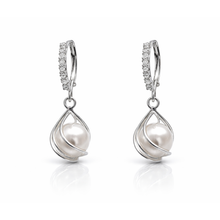 Silver Pearl Drop Hoop Party Earrings for Women