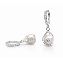 Silver Pearl Drop Hoop Party Earrings for Women