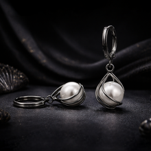 Silver Pearl Drop Hoop Party Earrings for Women