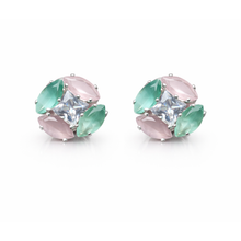 Pastel Green & Pink CZ Floral Stud Earrings – Premium Artificial Jewellery