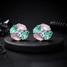 Pastel Green & Pink CZ Floral Stud Earrings – Premium Artificial Jewellery