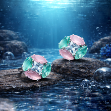 Pastel Green & Pink CZ Floral Stud Earrings – Premium Artificial Jewellery