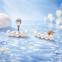 Rose Gold Pearl Bar Stud Earrings with CZ Solitaire