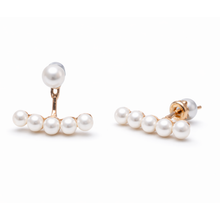 Rose Gold Pearl Bar Stud Earrings with CZ Solitaire