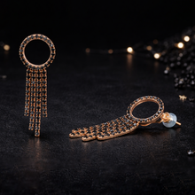 Black Stone Tassel Drop Earrings – Gold Tone Statement Chain Earrings