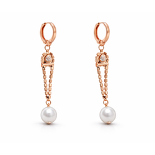 Rose Gold Pearl Drop Chain Earrings – Dual Stone Variant