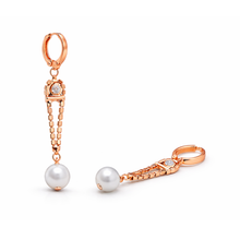Rose Gold Pearl Drop Chain Earrings – Dual Stone Variant
