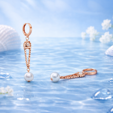 Rose Gold Pearl Drop Chain Earrings – Dual Stone Variant
