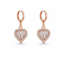 Rose Gold Heart Drop Hoop Earrings –
