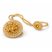 Elegant Gold Finish Round Crystal Pendant Necklace with Matching Ring