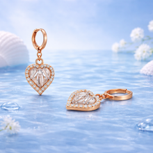 Rose Gold Heart Drop Hoop Earrings –