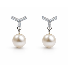 Crystal V-Top Pearl Drop Earrings
