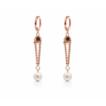 Rose Gold Pearl Drop Chain Earrings – Dual Stone Variant