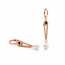 Rose Gold Pearl Drop Chain Earrings – Dual Stone Variant