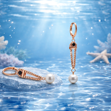 Rose Gold Pearl Drop Chain Earrings – Dual Stone Variant