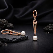 Rose Gold Pearl Drop Chain Earrings – Dual Stone Variant