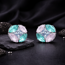 Pastel Green & Pink CZ Floral Stud Earrings – Premium Artificial Jewellery