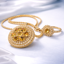 Elegant Gold Finish Round Crystal Pendant Necklace with Matching Ring