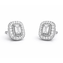 Silver Finish American Diamond Square Pendant Necklace Set with Matching Earrings